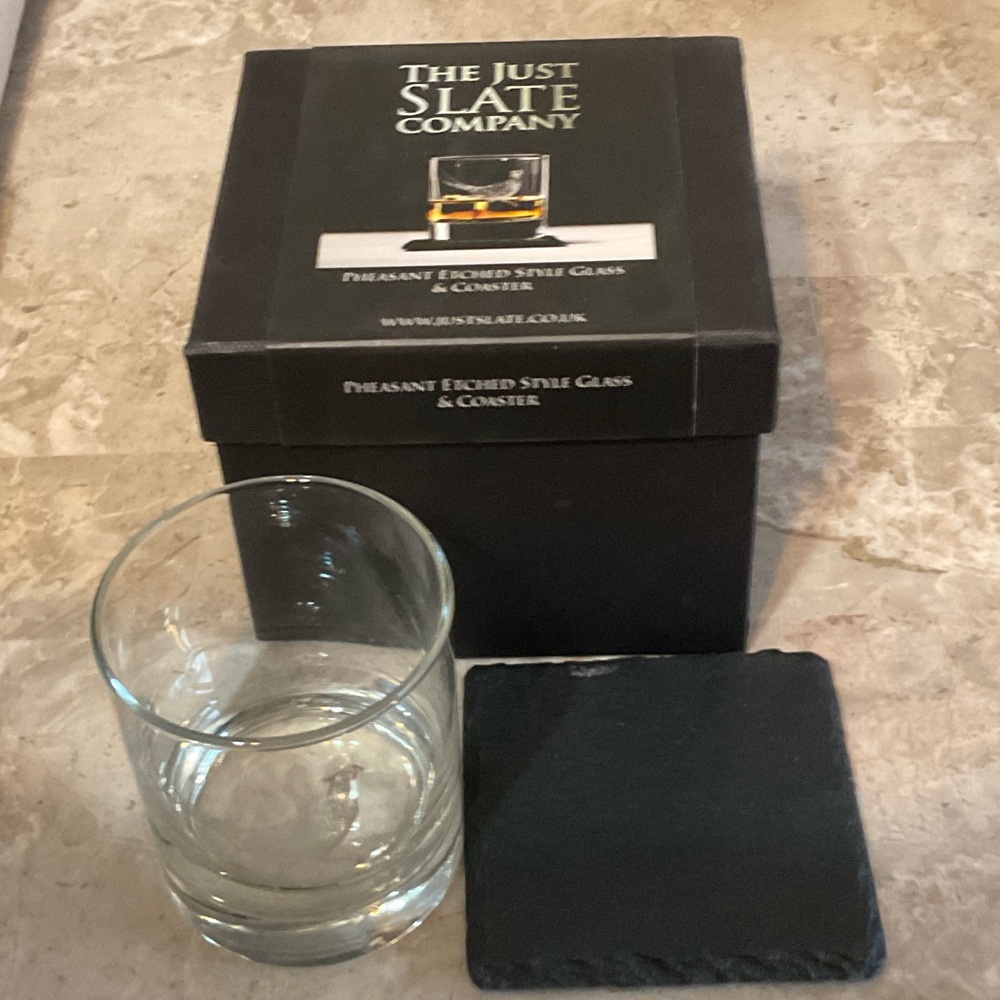 The Just Slate Company Glass and Coaster Set